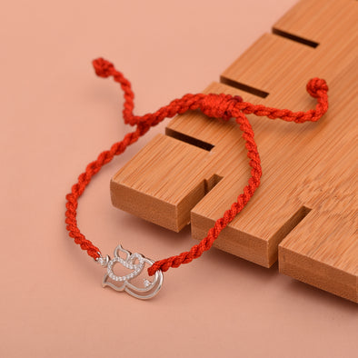 Diamond-Cut Ganesh Charm Rakhi Bracelet - Sterling Silver