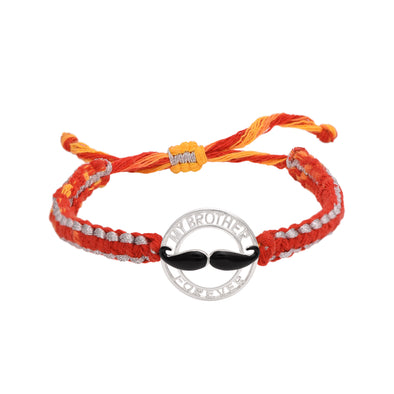 “My Brother Forever” Mustache Charm Rakhi Bracelet - Sterling Silver