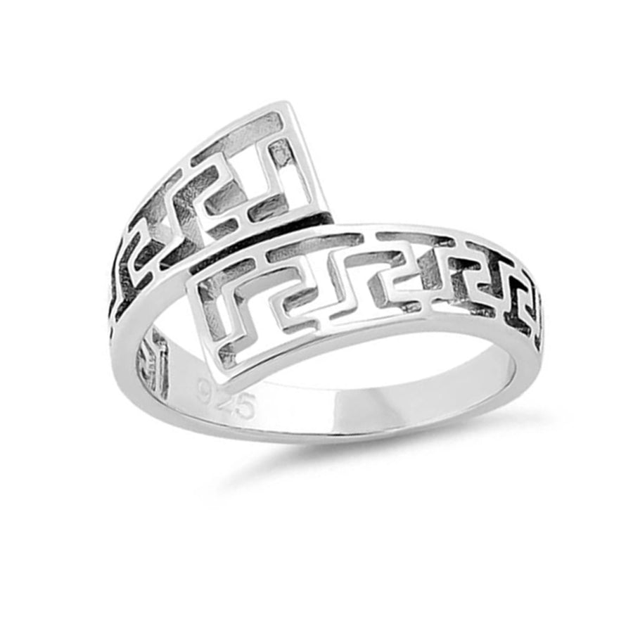 Greek Key Wrap Open Band Geometric Ring - Sterling Silver