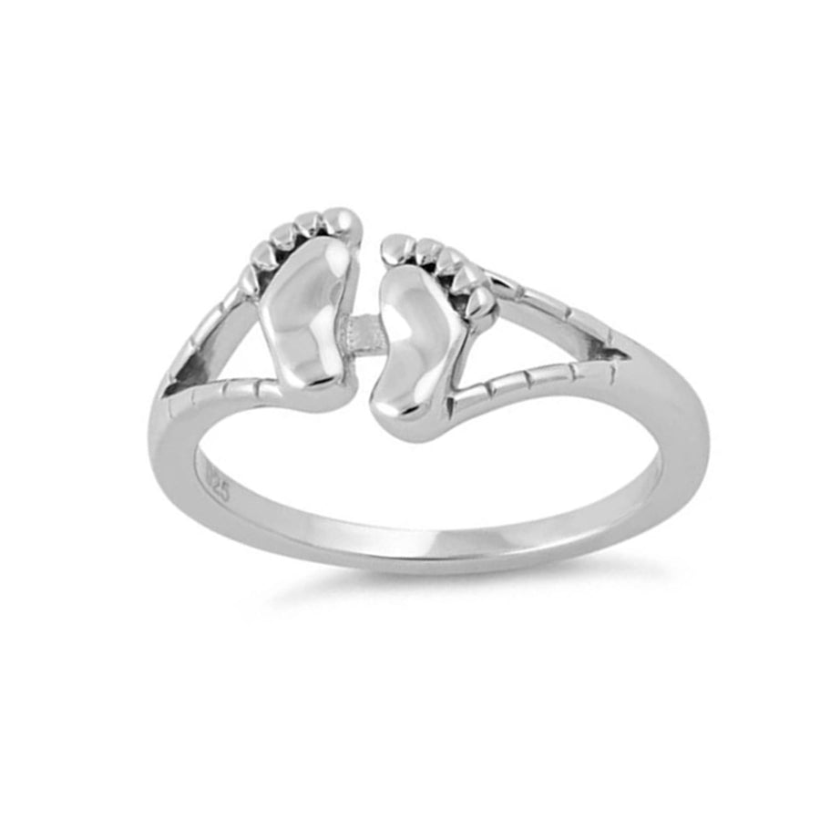 Baby Feet Split Band Ring - Sterling Silver