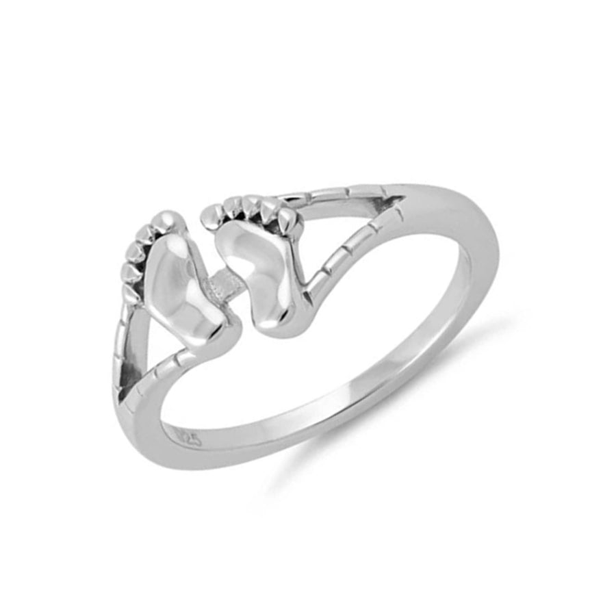 Baby Feet Split Band Ring - Sterling Silver