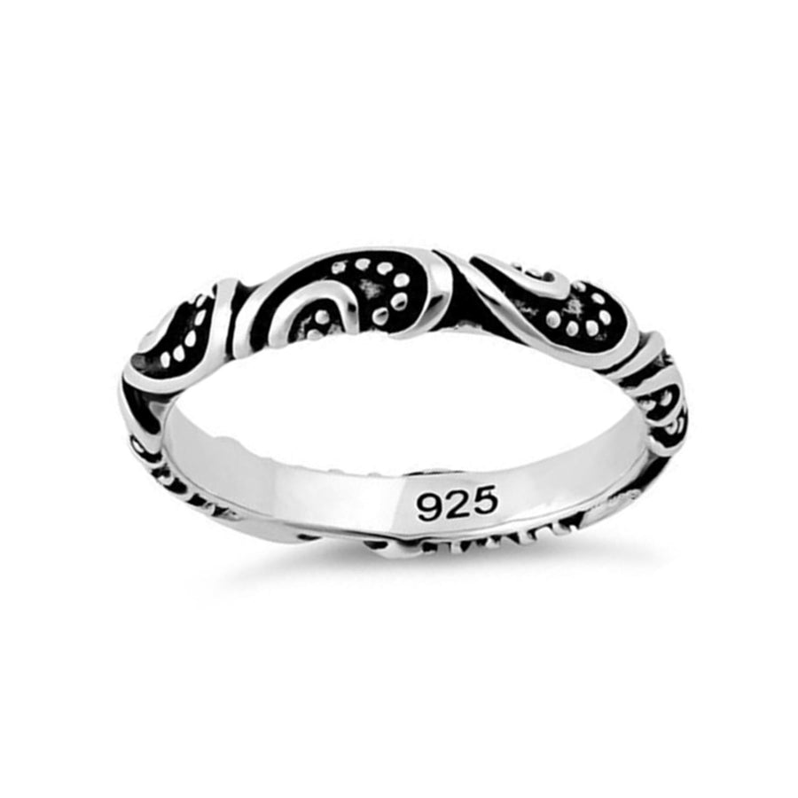 Paisley Pattern Oxidized Band Ring- Sterling Silver
