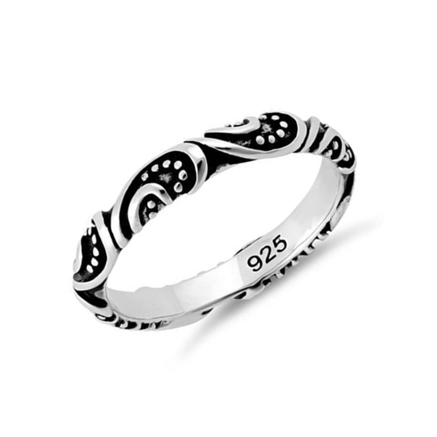 Paisley Pattern Oxidized Band Ring- Sterling Silver