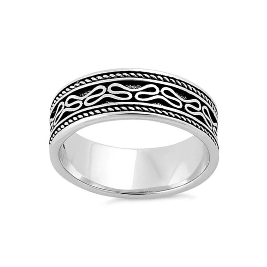 Oxidized Swirl Pattern Band Ring- Sterling Silver
