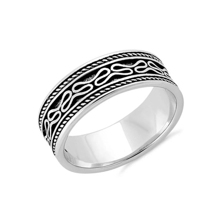 Oxidized Swirl Pattern Band Ring- Sterling Silver