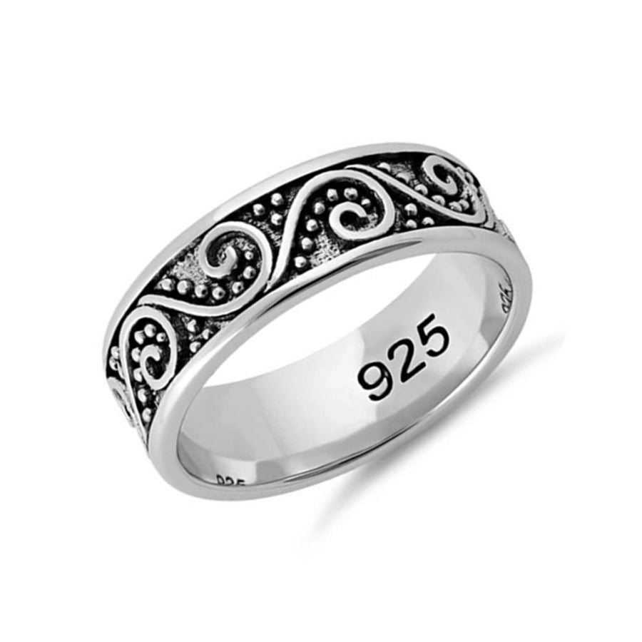 Oxidized Swirl Pattern Band Ring-Sterling Silver