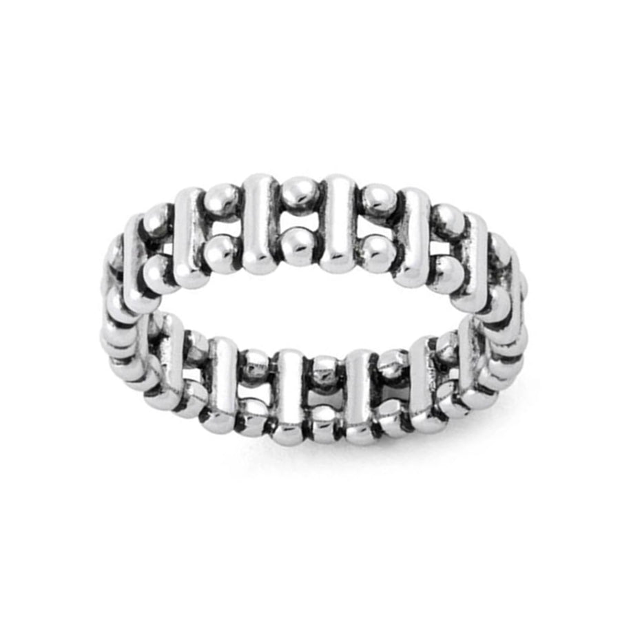Bold Geometric Beaded Link Ring – Sterling Silver