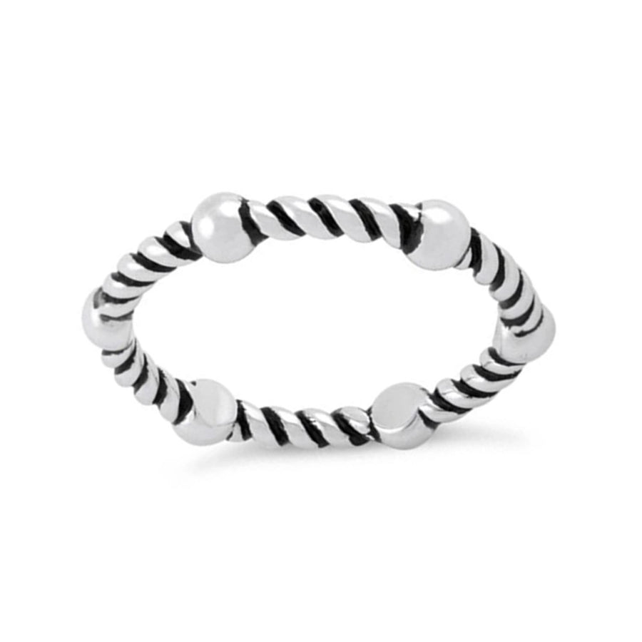 Twisted Rope Beaded Ring –Sterling Silver