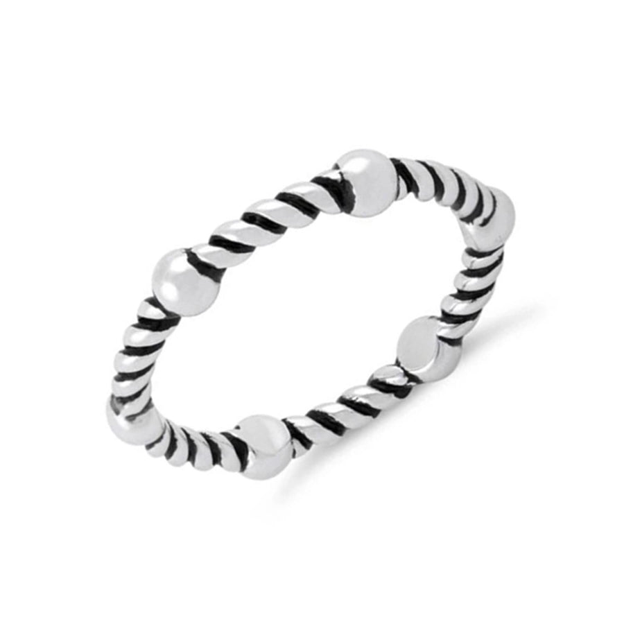 Twisted Rope Beaded Ring –Sterling Silver