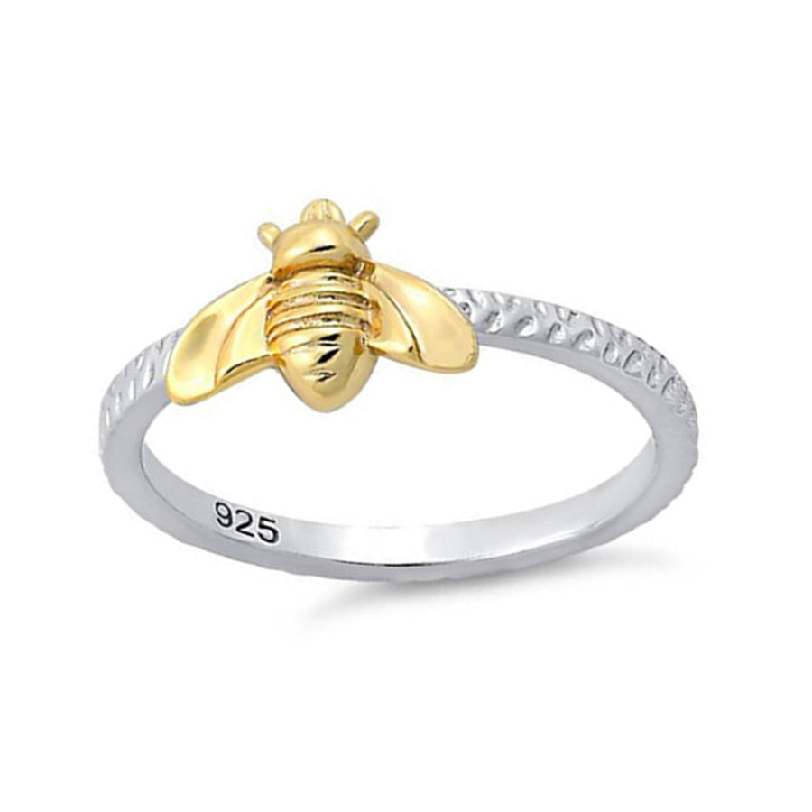 Honey Bee Ring with Gold Plated Ring-Sterling Silver