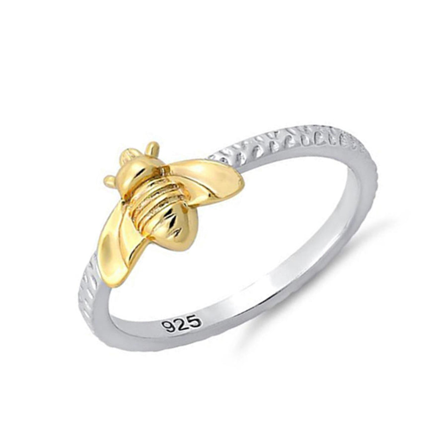 Honey Bee Ring with Gold Plated Ring-Sterling Silver