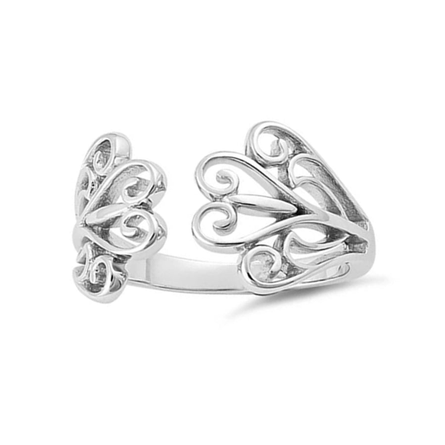 Adjustable Open Leaf Scroll Ring – Sterling Silver