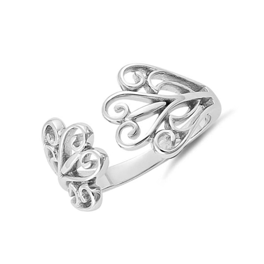 Adjustable Open Leaf Scroll Ring – Sterling Silver