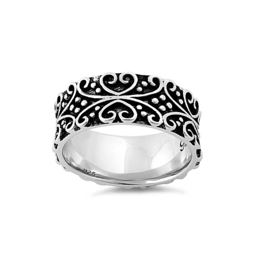 Bold Curly Heart Eternity Ring -Sterling Silver