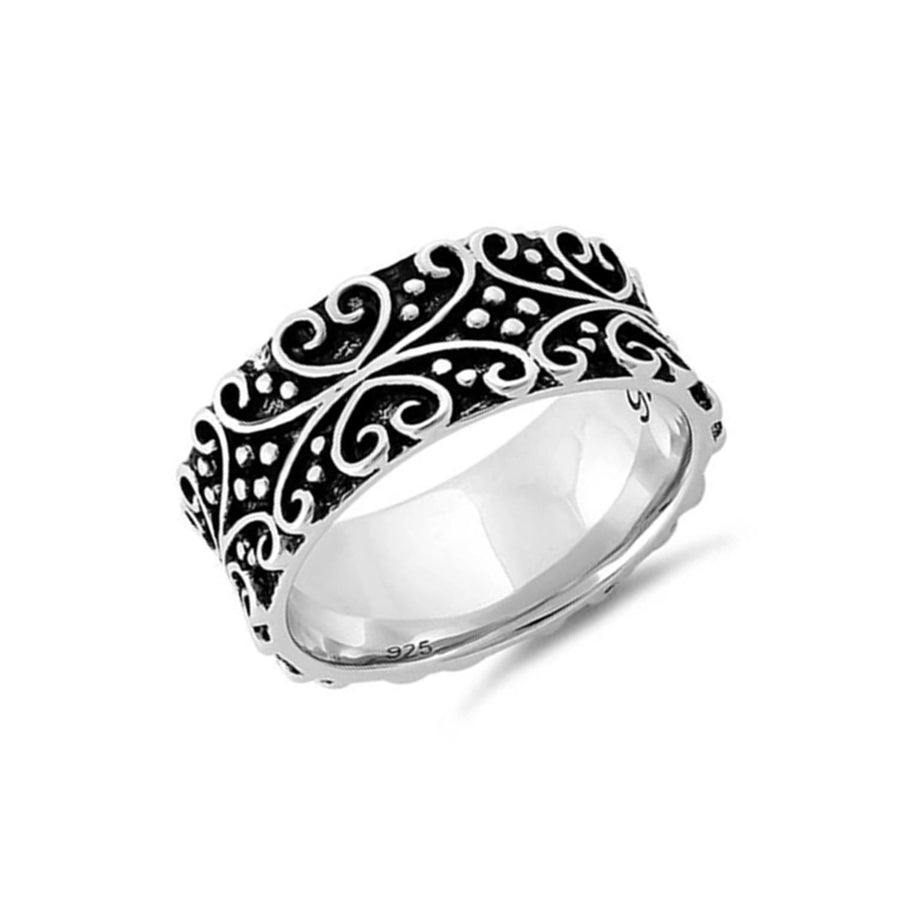 Bold Curly Heart Eternity Ring -Sterling Silver