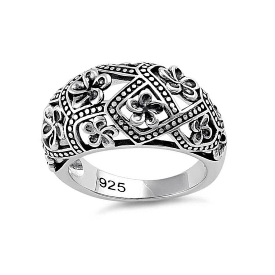 Oxidized Floral Dome Design Statement Ring-Sterling Silver