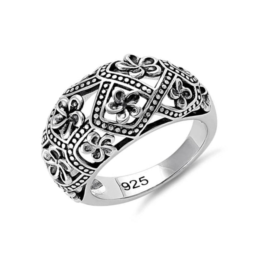 Oxidized Floral Dome Design Statement Ring-Sterling Silver
