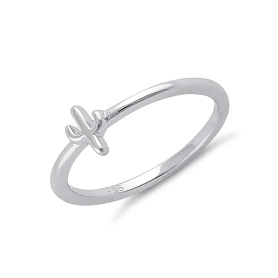 Minimalist Nature-Inspired Cactus Band Ring – Sterling Silver