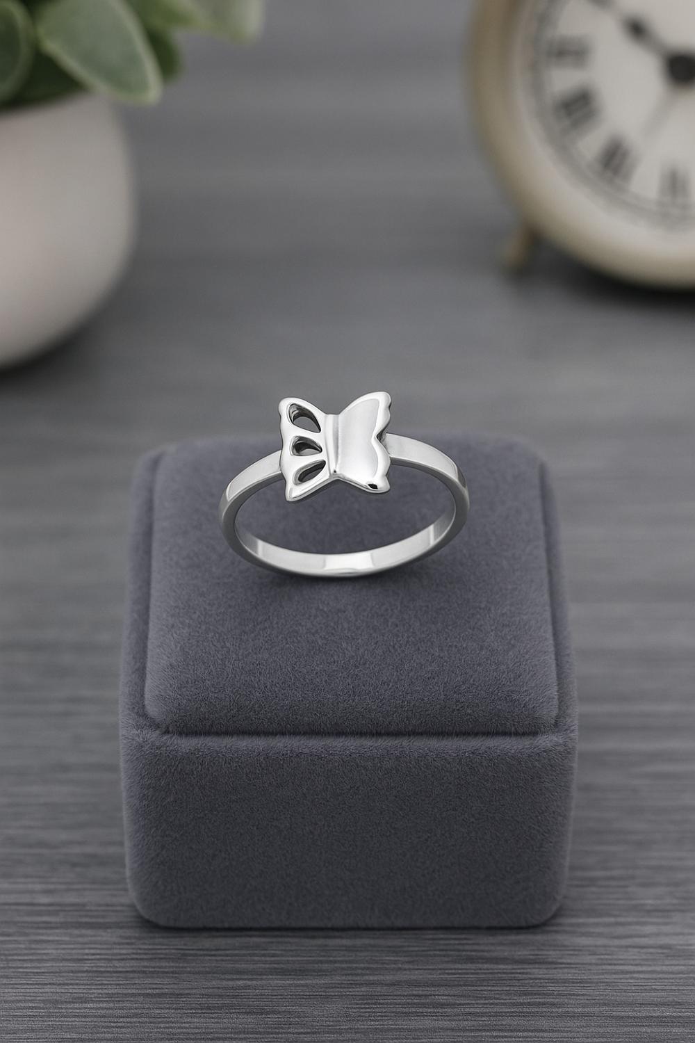 Minimalist Nature-Inspired Butterfly Design Ring – Sterling Silver