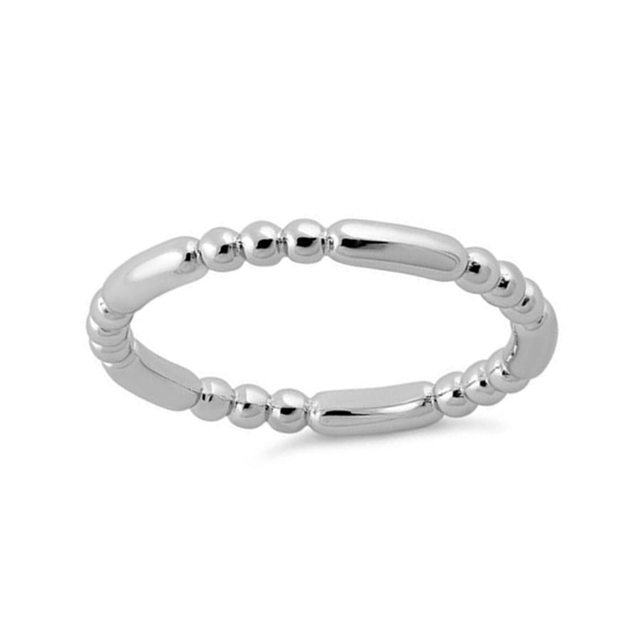 Textured Modern Elongated Bead Band Ring - Sterling Silver