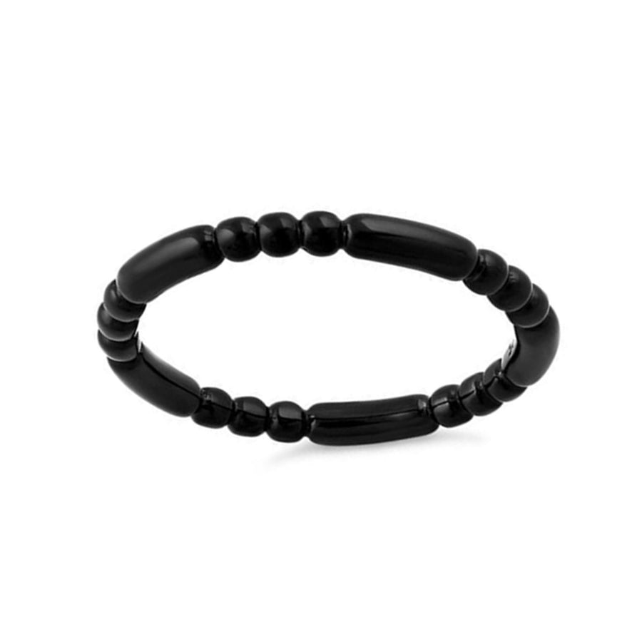 Black Elongated Beaded Band Ring - Sterling Silver