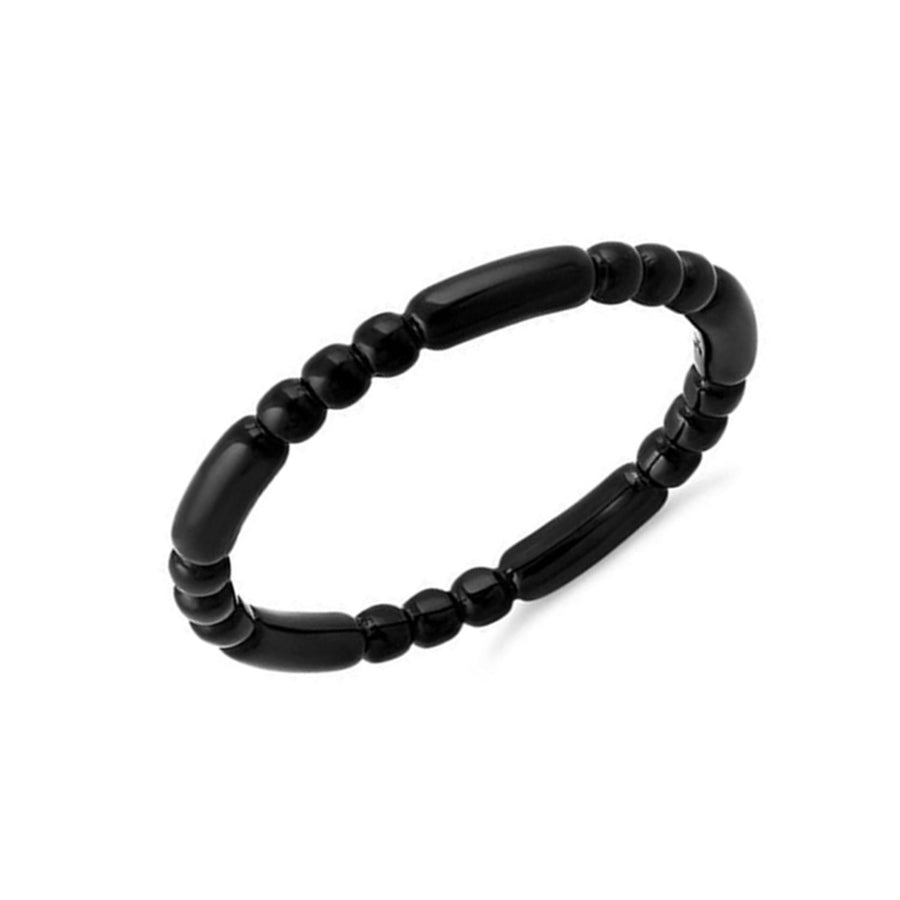 Black Elongated Beaded Band Ring - Sterling Silver