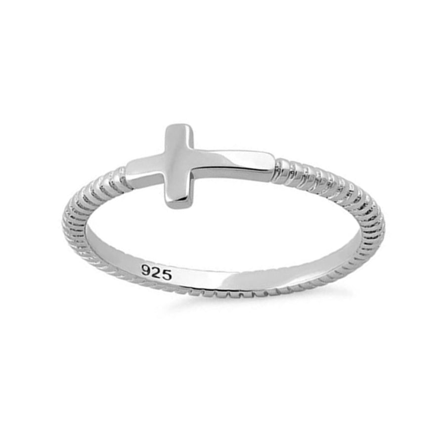 Cross Ring with Rope Band - Sterling Silver