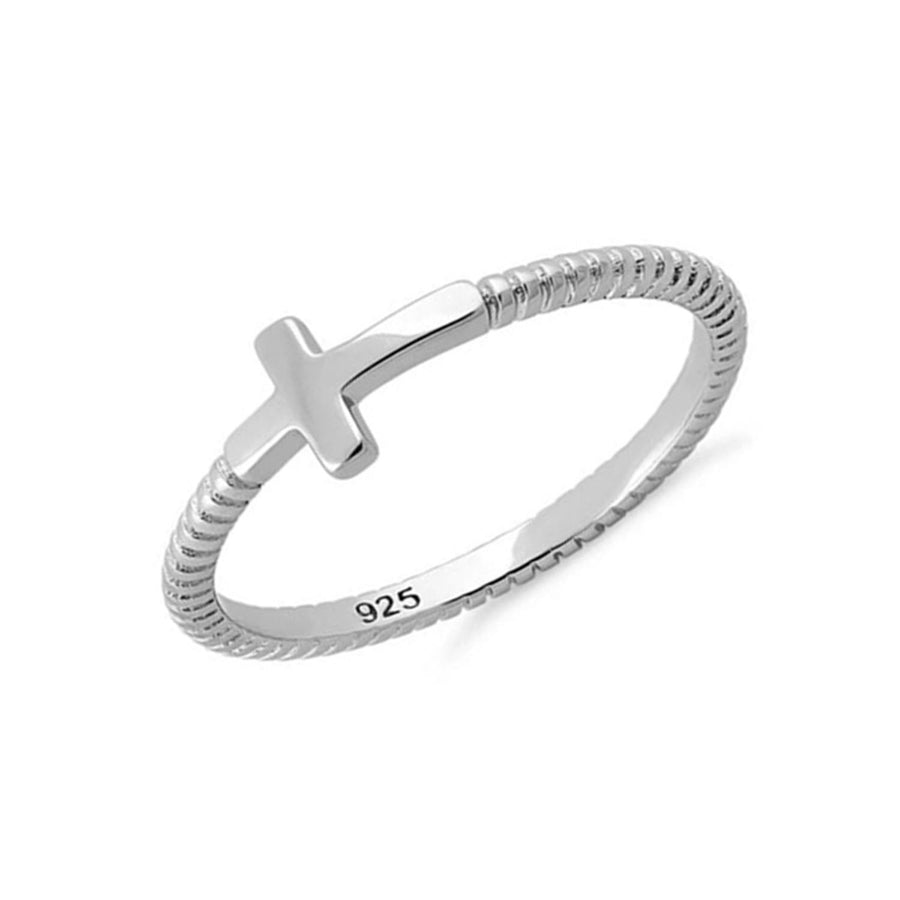 Cross Ring with Rope Band - Sterling Silver