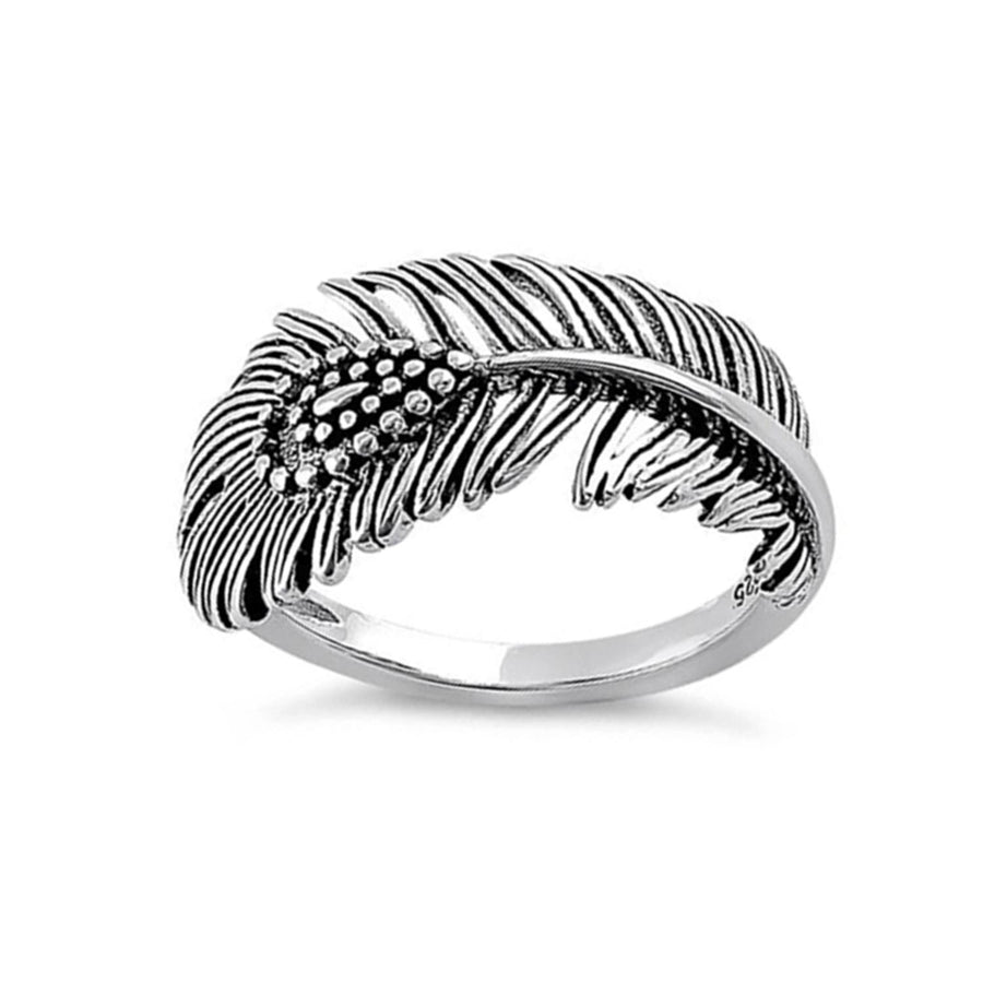 Oxidized Textured Peacock Feather Ring - Sterling Silver