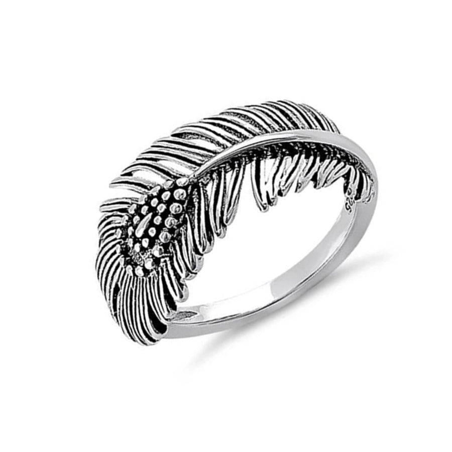 Oxidized Textured Peacock Feather Ring - Sterling Silver