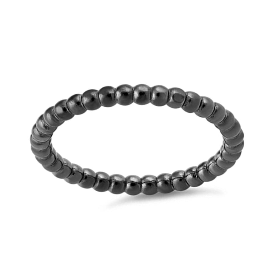 Black Beaded Stackable Band Ring - 925 Sterling Silver