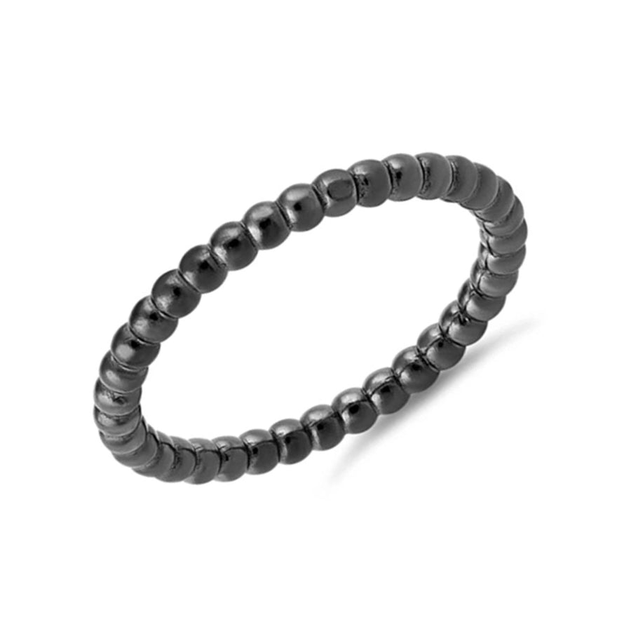 Black Beaded Stackable Band Ring - 925 Sterling Silver