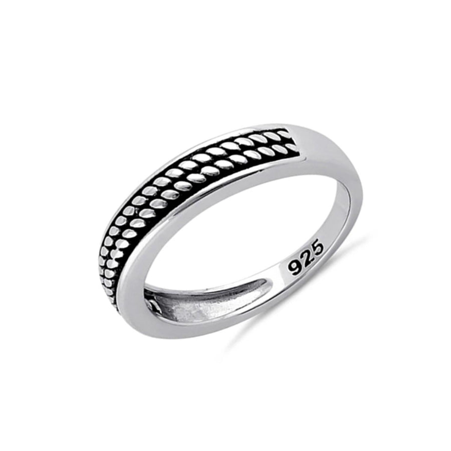 Oxidized Dot Pattern Band Ring - Sterling Silver