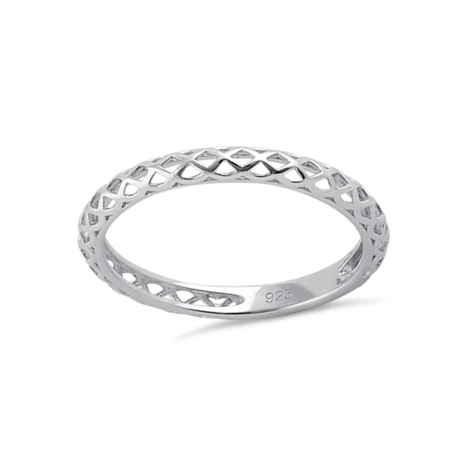 Lattice Cutout Slim Band Ring - Sterling Silver