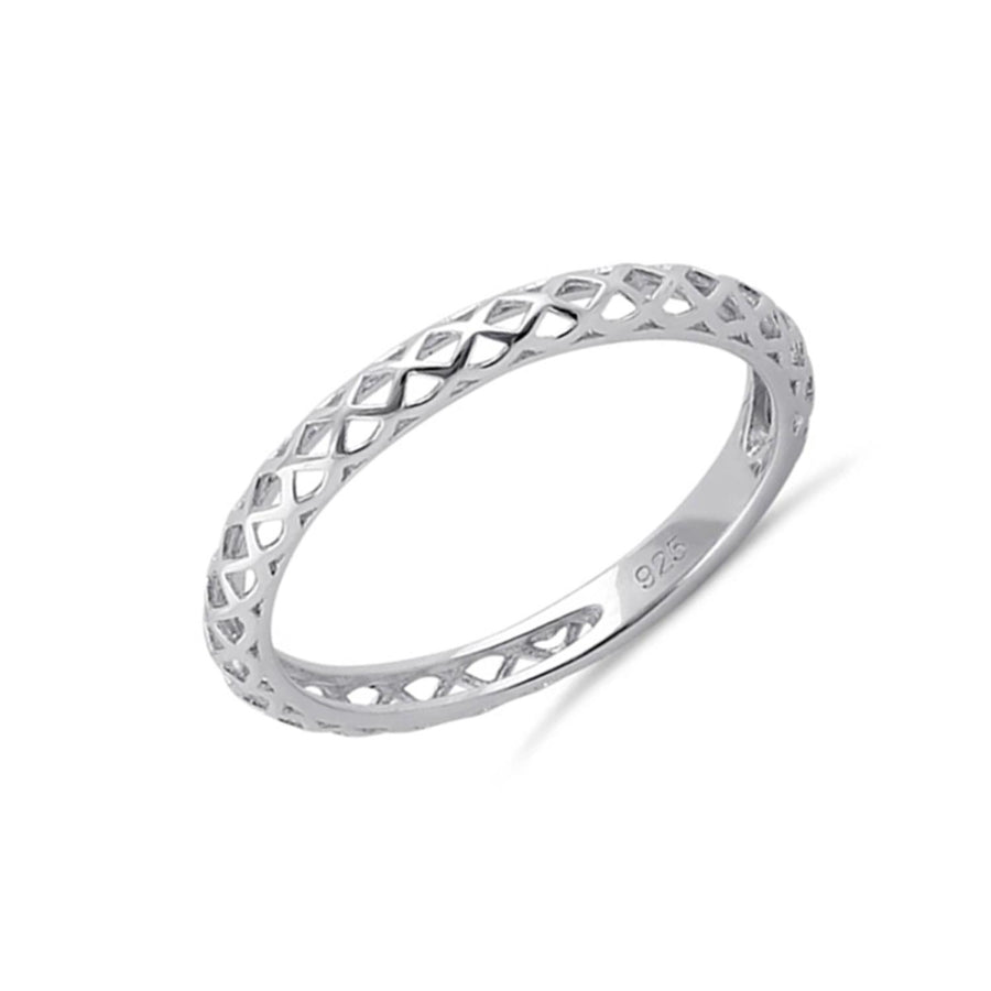 Lattice Cutout Slim Band Ring - Sterling Silver