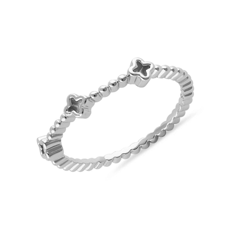 Beaded Floral Stack Ring - Sterling Silver