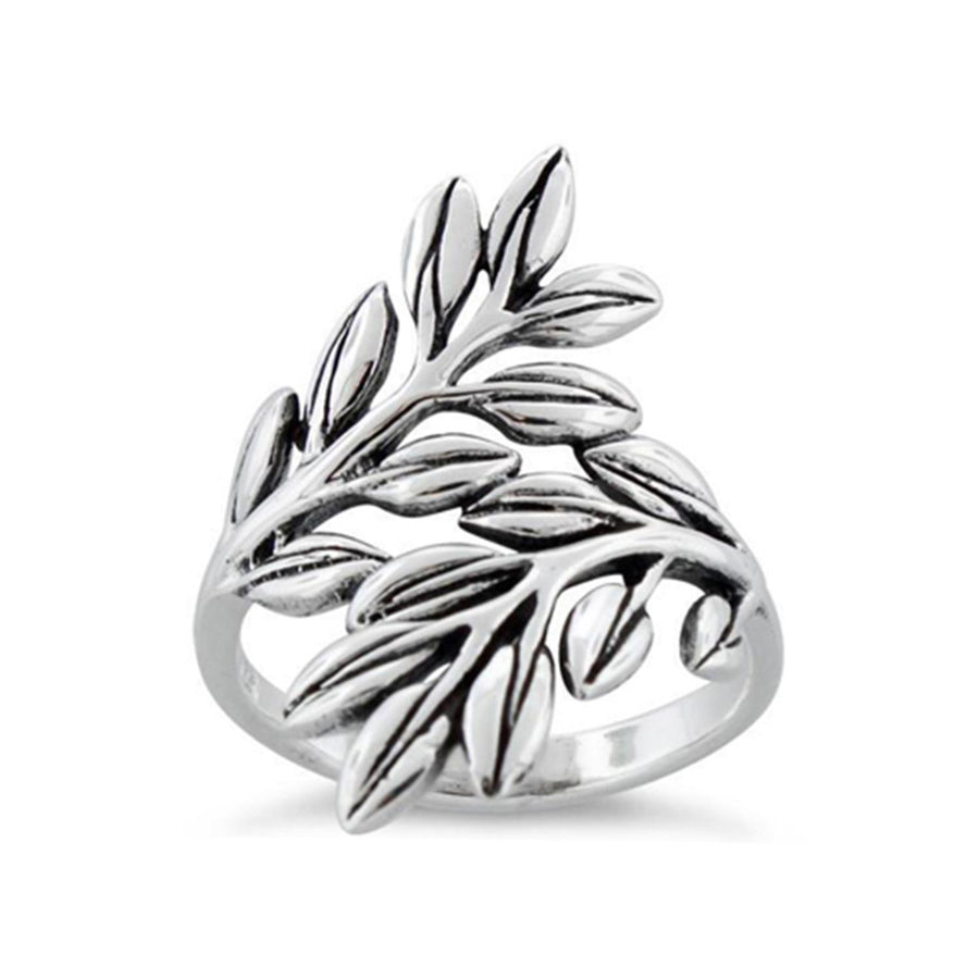 Oxidized Leaf Design Ring - Sterling Silver