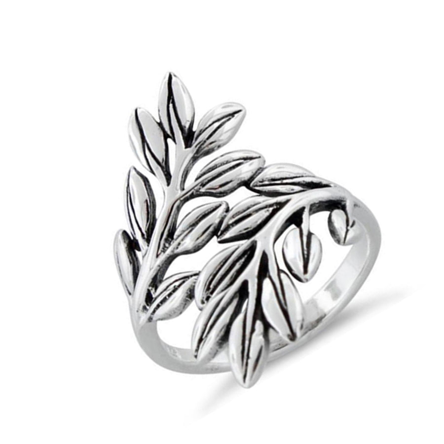 Oxidized Leaf Design Ring - Sterling Silver