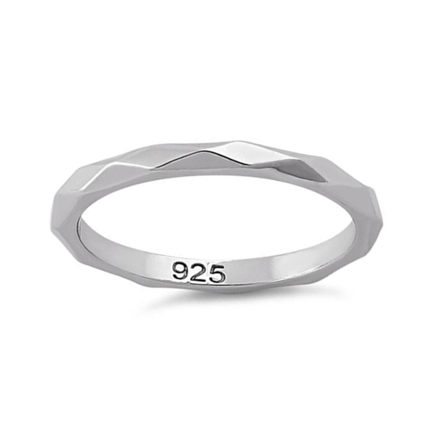Faceted Chevron Stackable Ring - Sterling Silver