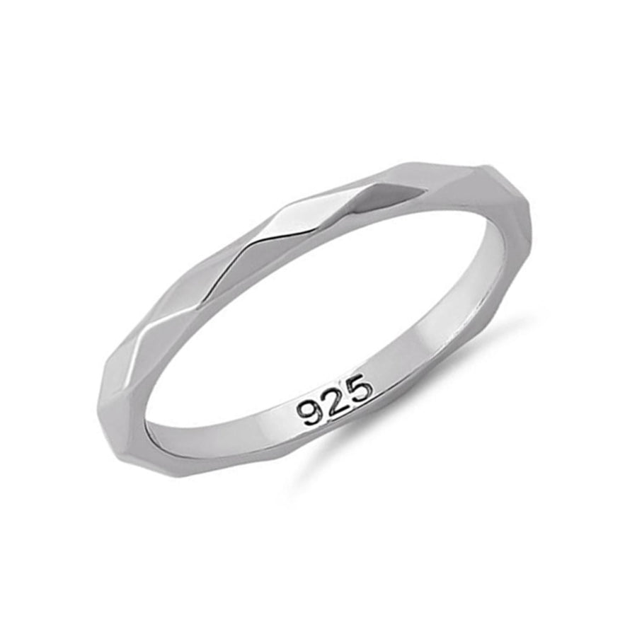 Faceted Chevron Stackable Ring - Sterling Silver
