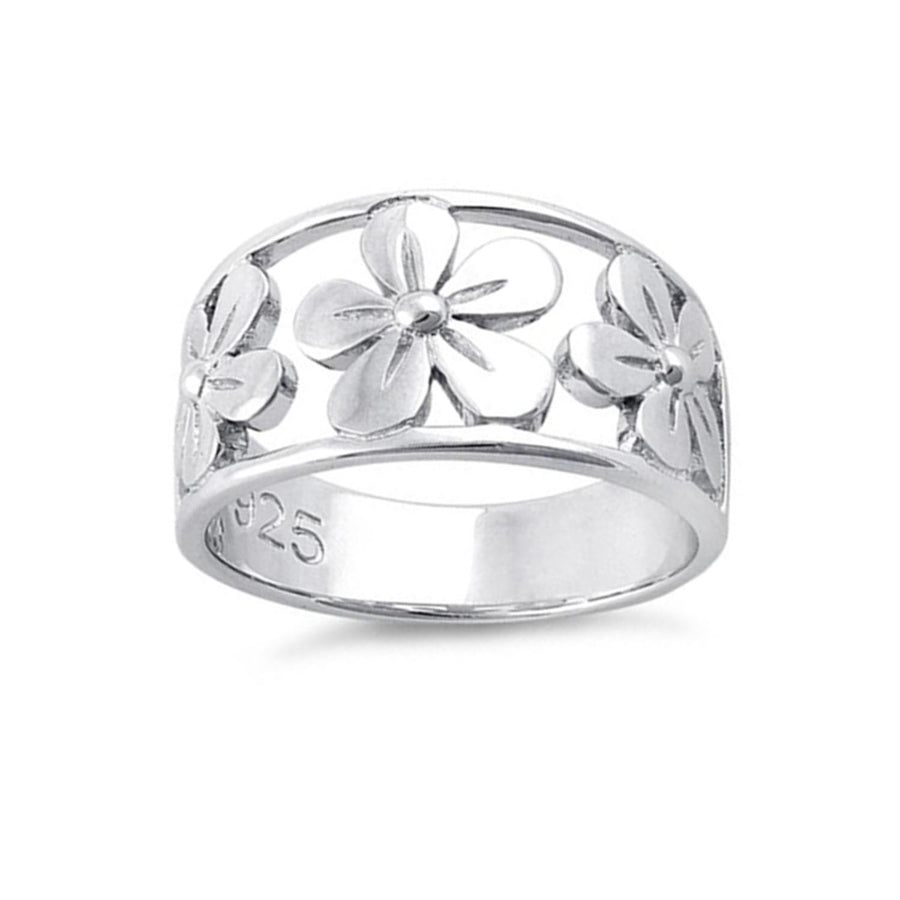 Open Flower Band Ring - Sterling Silver