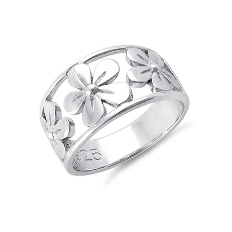 Open Flower Band Ring - Sterling Silver