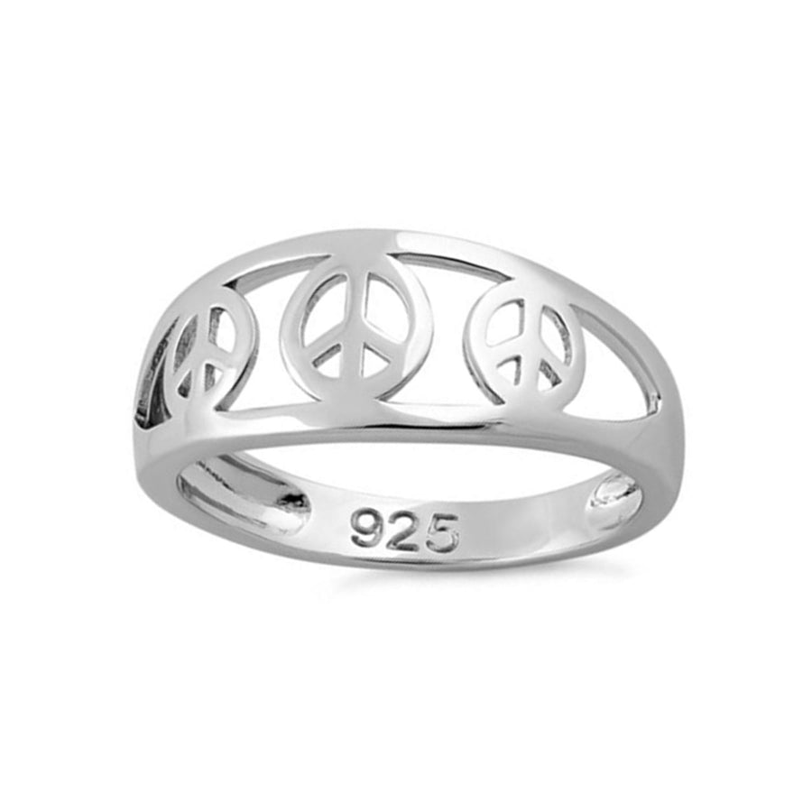 Peace Sign Ring Symbolic Open Band Design - Sterling Silver