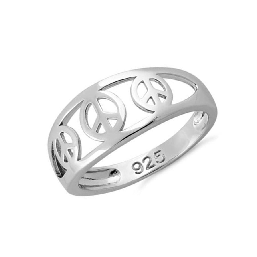 Peace Sign Ring Symbolic Open Band Design - Sterling Silver