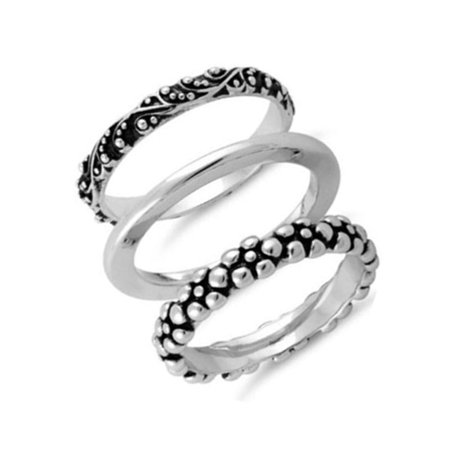 925 Sterling Silver 3-Piece Stackable Ring Set – Oxidized Boho Design