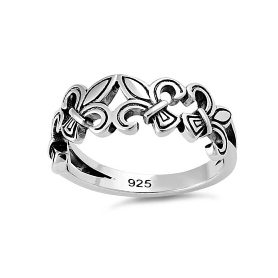 Oxidized Fleur-de-Lis Band Ring - Sterling Silver