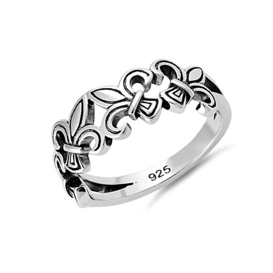 Oxidized Fleur-de-Lis Band Ring - Sterling Silver
