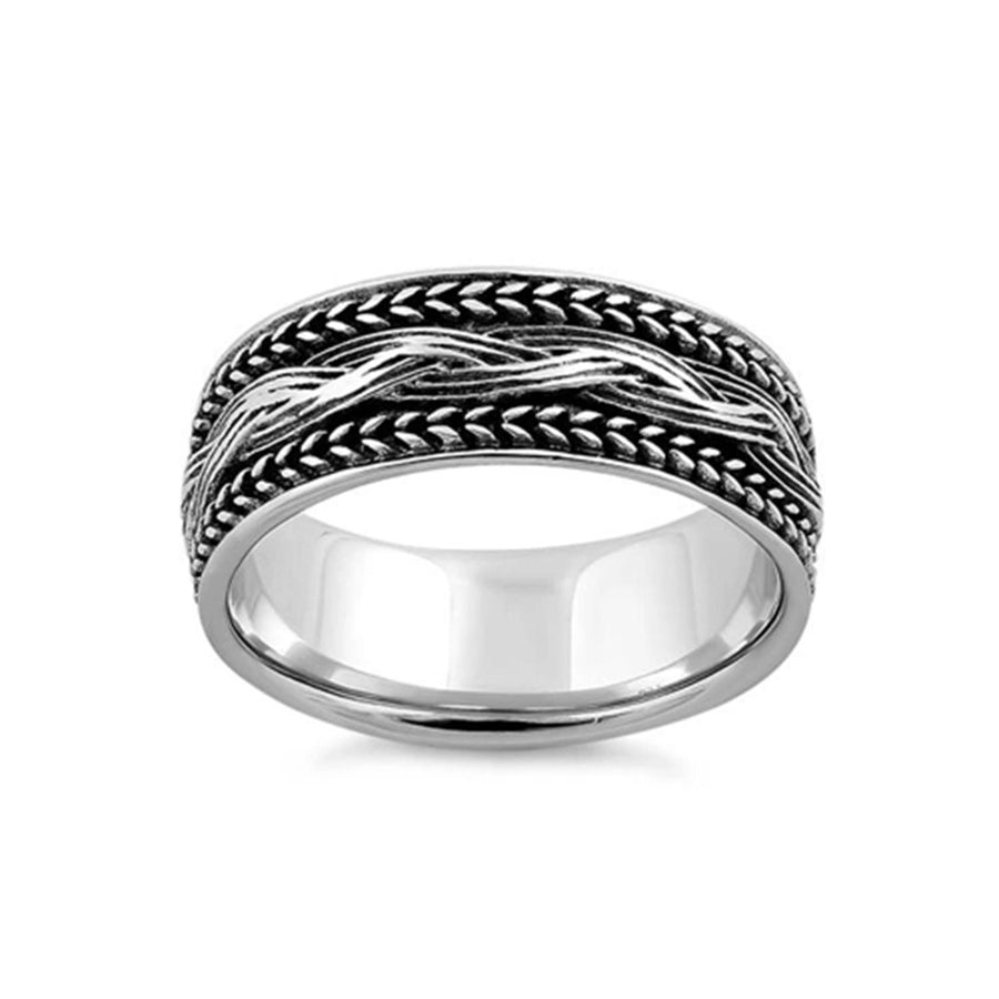 Oxidized Braided Wide Band Ring - Sterling Silver