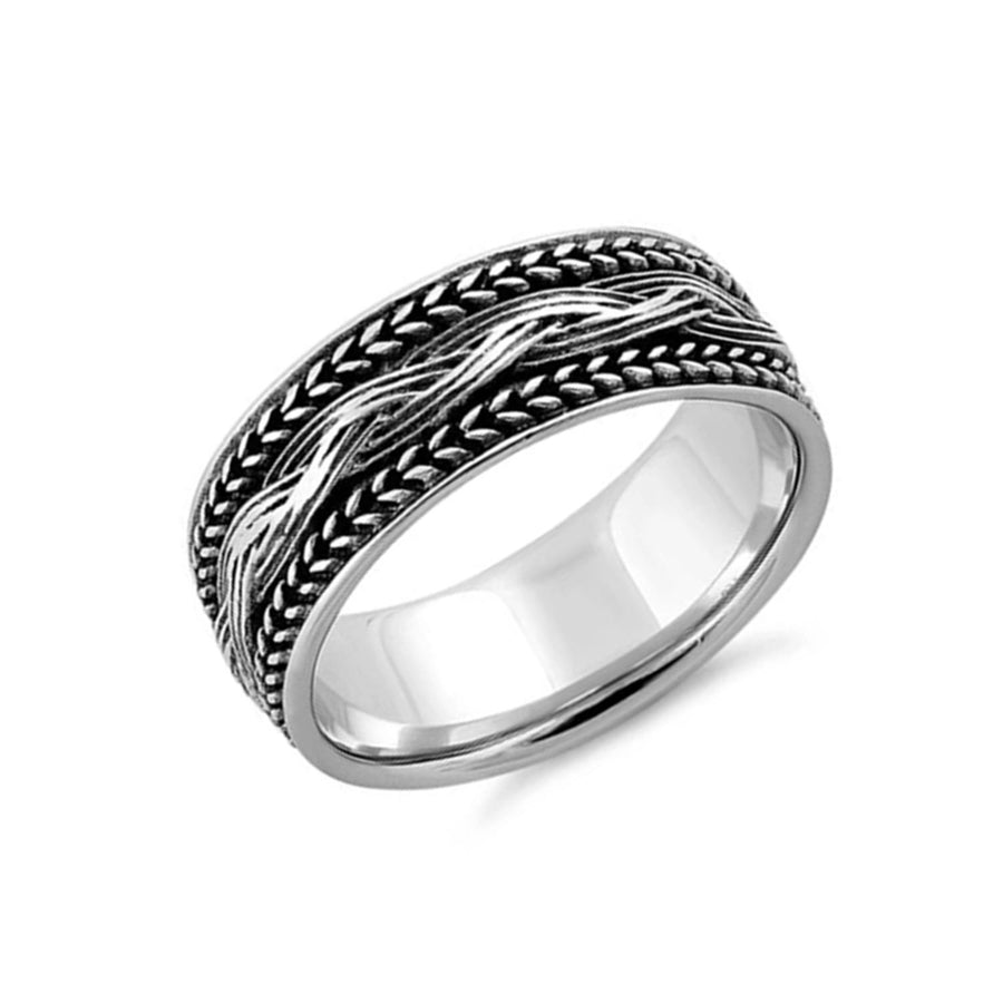 Oxidized Braided Wide Band Ring - Sterling Silver