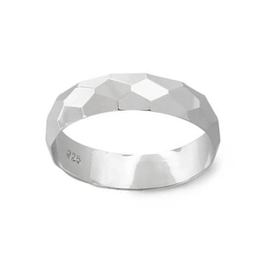 Faceted Geometric Band Ring - Sterling Silver